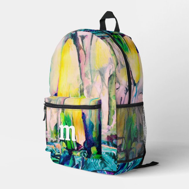 Colorful Watercolor Painting Monogram Printed Backpack (Back Corner Right)