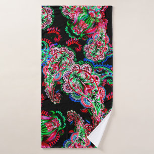 Colorful watercolor paisley floral illustration pa bath towel