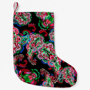 Colorful watercolor paisley floral illustration pa small christmas stocking
