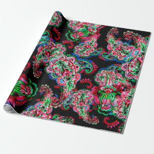 Colorful watercolor paisley floral illustration pa wrapping paper