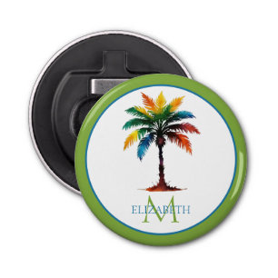 Colorful Watercolor Palm Tree Monogram Bottle Opener