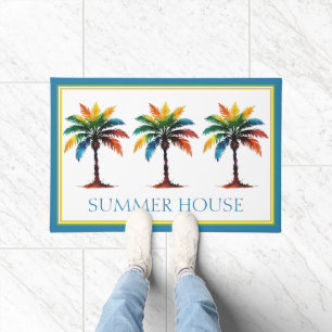 Colorful Watercolor Palm Tree Personalized Doormat