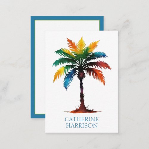 Colorful Watercolor Palm Tree Personalized Note Card