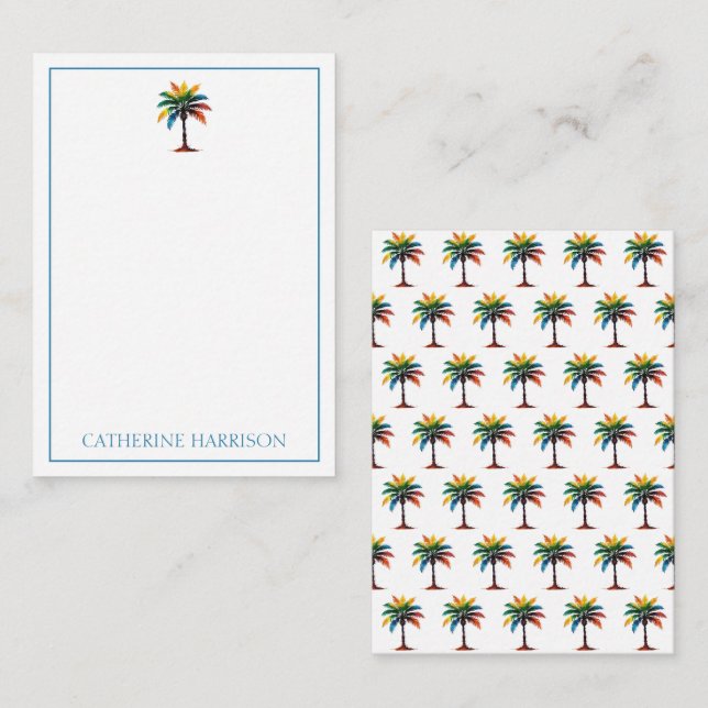 Colorful Watercolor Palm Tree Personalized Note Card (Front/Back)