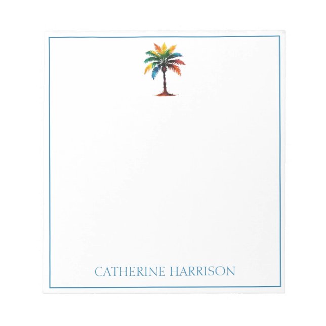 Colorful Watercolor Palm Tree Personalized Notepad (Front)