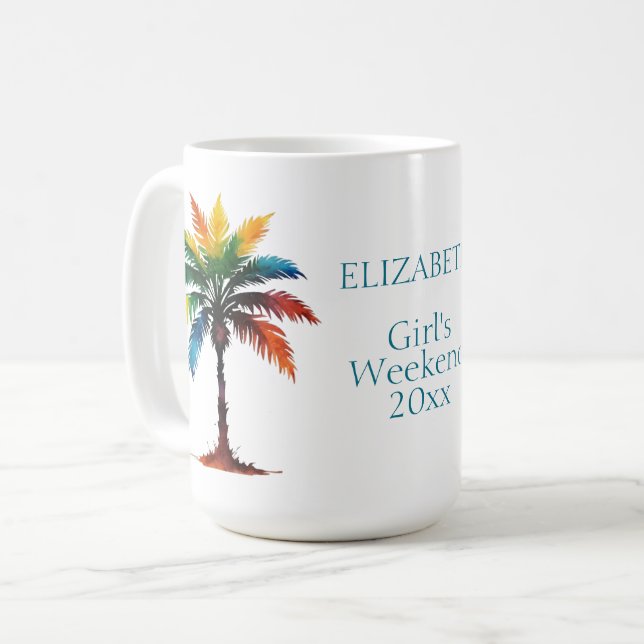 Colorful Watercolor Palm Trees Personalized Coffee Mug (Front Left)