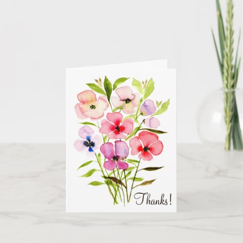 Colorful Watercolor Pansies or Wildflowers Thank You Card