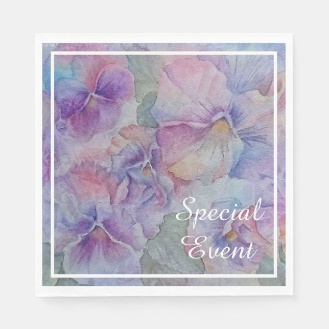 Colorful Watercolor Pansies Party Napkins (Front)