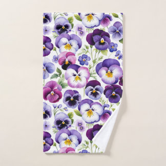 Colorful Watercolor Pansy Flowers White Background Hand Towel