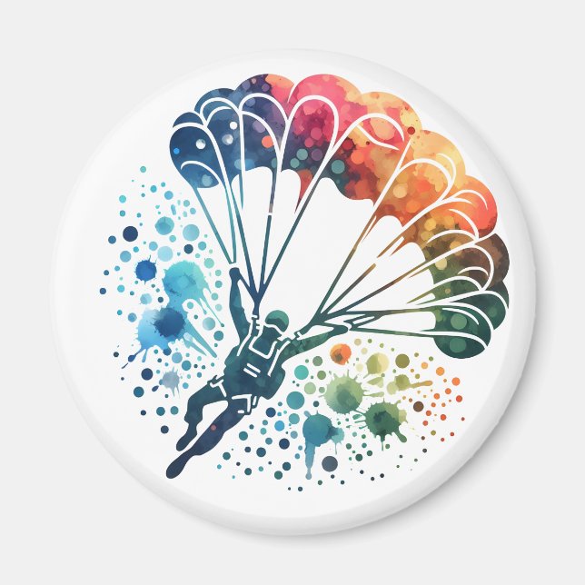 Colorful Watercolor Parachutist Magnet (Front)