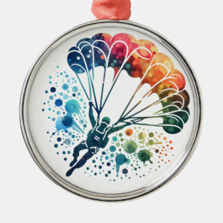 Colorful Watercolor Parachutist Metal Ornament