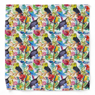 Colorful Watercolor Parrots Bandana