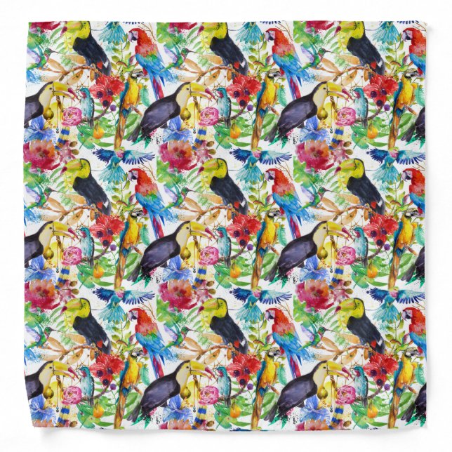 Colorful Watercolor Parrots Bandana (Front)