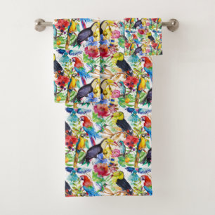 Colorful Watercolor Parrots Bath Towel Set