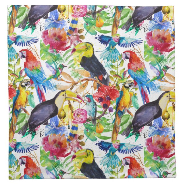 Colorful Watercolor Parrots Cloth Napkin (Front)