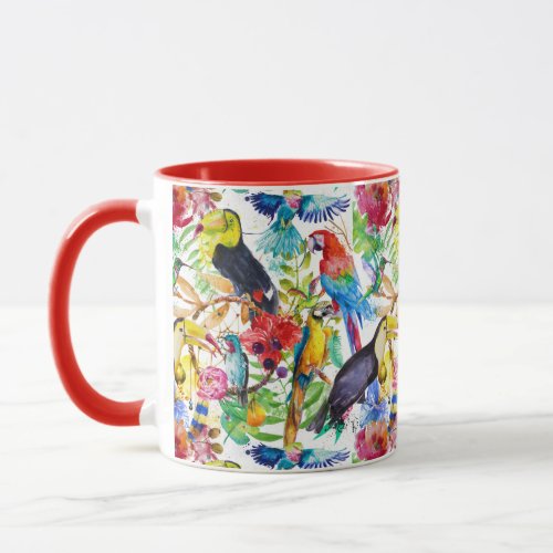 Colorful Watercolor Parrots Mug