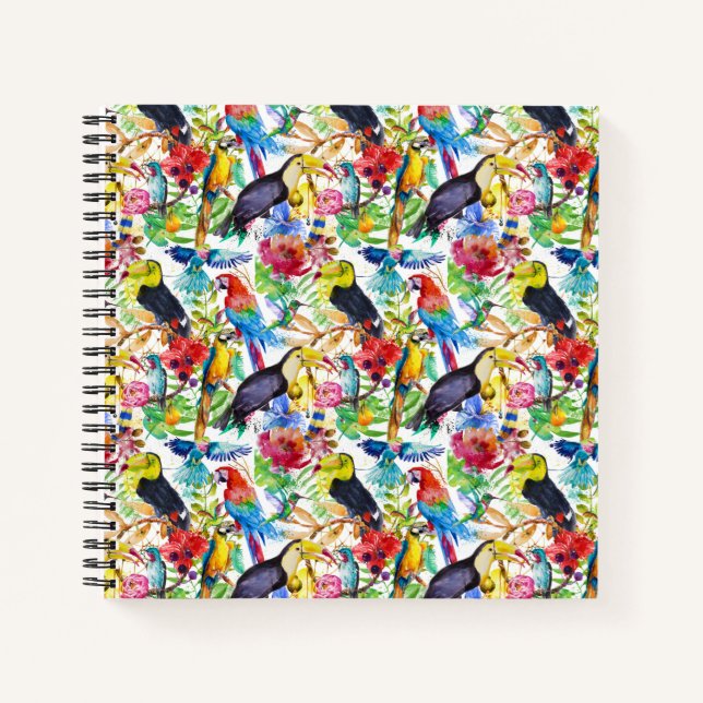 Colorful Watercolor Parrots Notebook (Front)