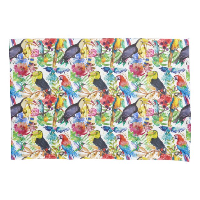 Colorful Watercolor Parrots Pillow Case (Front-Left)