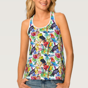 Colorful Watercolor Parrots Tank Top