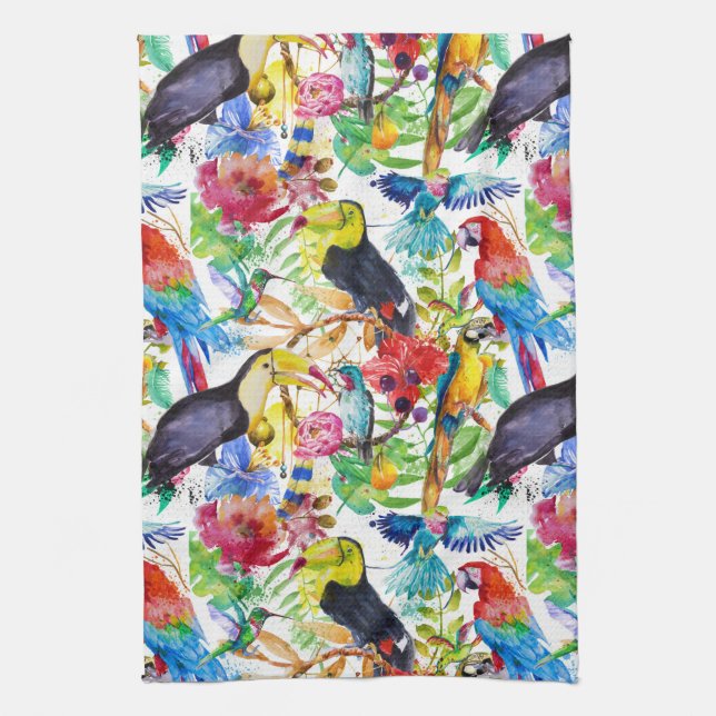 Colorful Watercolor Parrots Towel (Vertical)