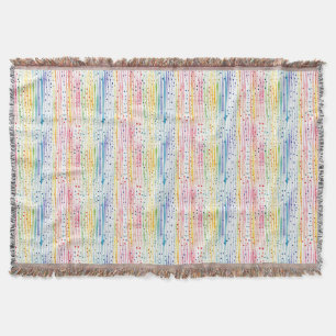 Colorful Watercolor Pattern with Dots and Stripes Throw Blanket