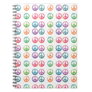 Colorful watercolor peace sign pattern hippie vibe notebook