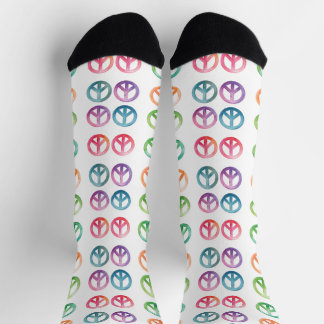 Colorful watercolor peace sign pattern hippie vibe socks