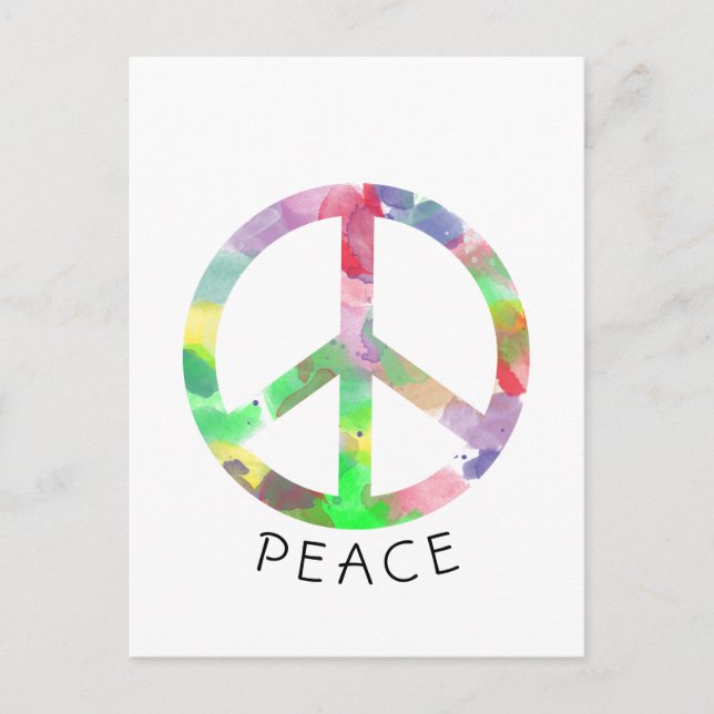 Colorful watercolor peace sign postcard (Front)