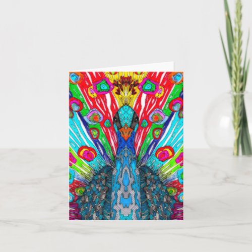 Colorful Watercolor Peacock Greeting Card