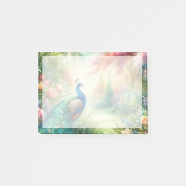 Colorful Watercolor Peacock Post-It Notes (Front)