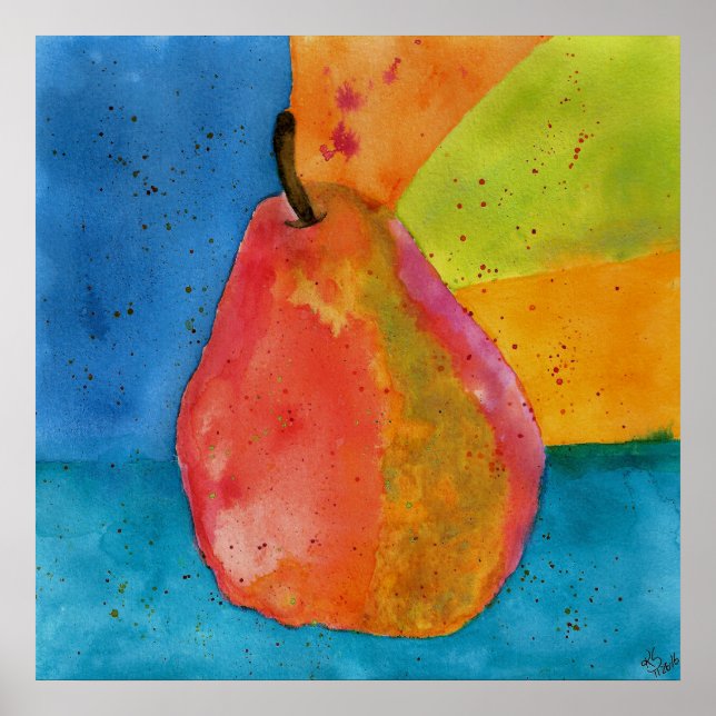 Colorful Watercolor Pear Illustration Poster   (Front)