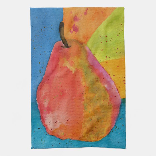 Colorful Watercolor Pear Kitchen Towel (Vertical)