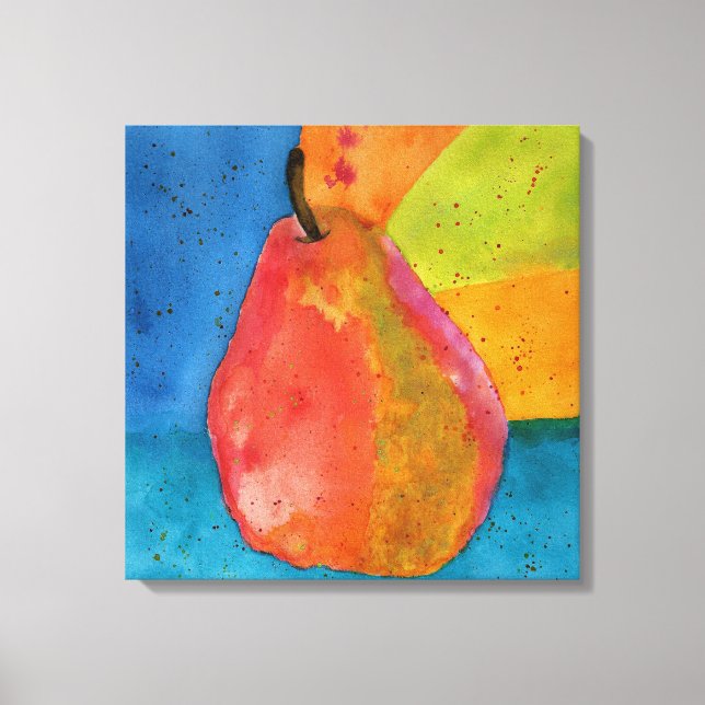 Colorful Watercolor Pear Painting Wrapped Canvas   Print (Front)