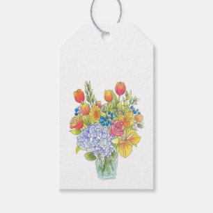 Colorful Watercolor, Pen & Ink Floral Bouquet Gift Tags