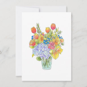 Colorful Watercolor, Pen & Ink Floral Bouquet Note Card