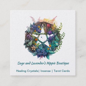 Colorful Watercolor Pentagram And Flowers  Square Business Card by businesscardsforyou at Zazzle