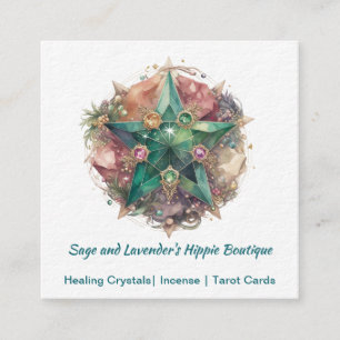 Colorful Watercolor Pentagram Stained Glass Like Square Business Card
