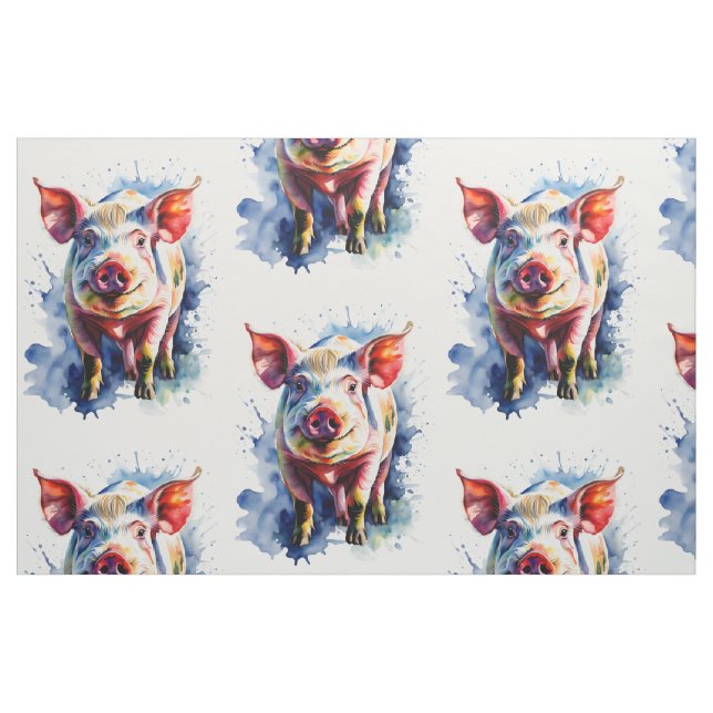 Colorful Watercolor Pig  Fabric (Fat Quarter)