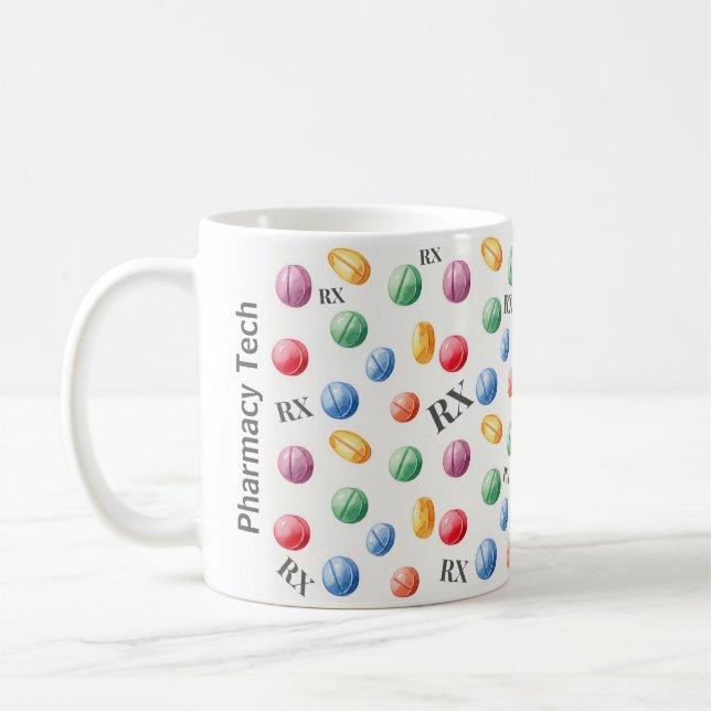 Colorful Watercolor Pills RX Symbol Pharmacy Mug (Left)