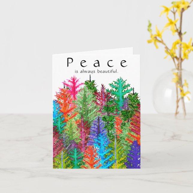 Colorful Watercolor Pine Trees Greeting Card (Yellow Flower)
