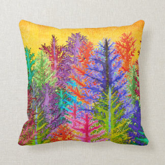 Colorful Watercolor Pine Trees Throw Pillow
