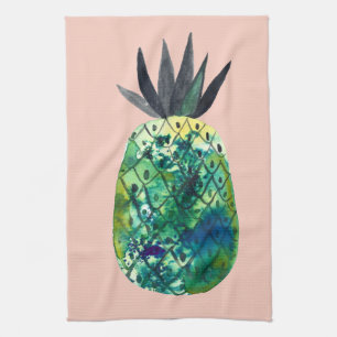 Colorful Watercolor Pineapple Blue Green Pink Kitchen Towel