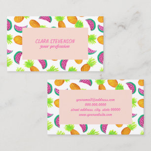 colorful watercolor pineapple watermelon pattern business card