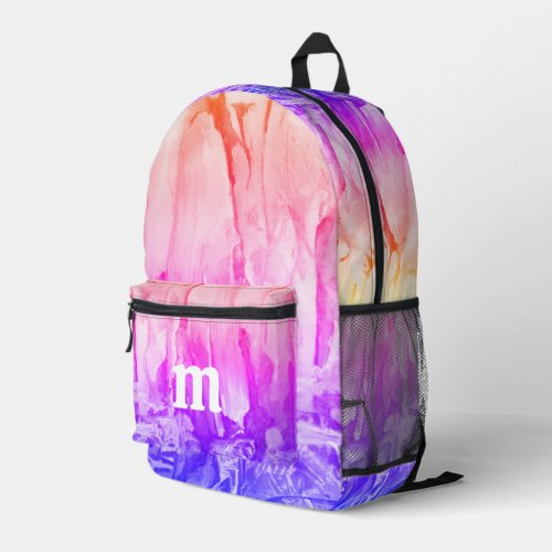 Colorful Watercolor Pink Purple Monogram Printed Backpack