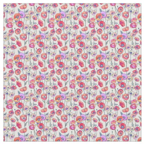 Colorful watercolor poppies fabric