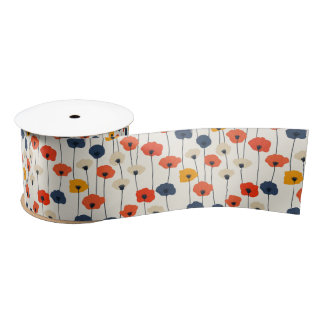 Colorful watercolor poppies pattern satin ribbon