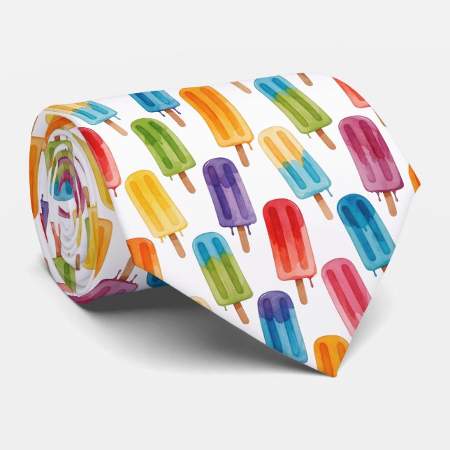 Colorful Watercolor Popsicle Pattern Neck Tie (Rolled)