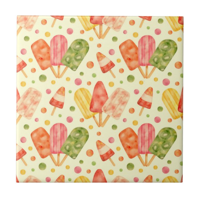 Colorful Watercolor Popsicles Ceramic Tile (Front)