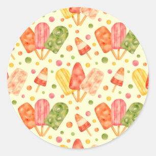 Colorful Watercolor Popsicles Classic Round Sticker