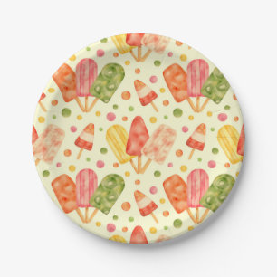 Colorful Watercolor Popsicles Paper Plates